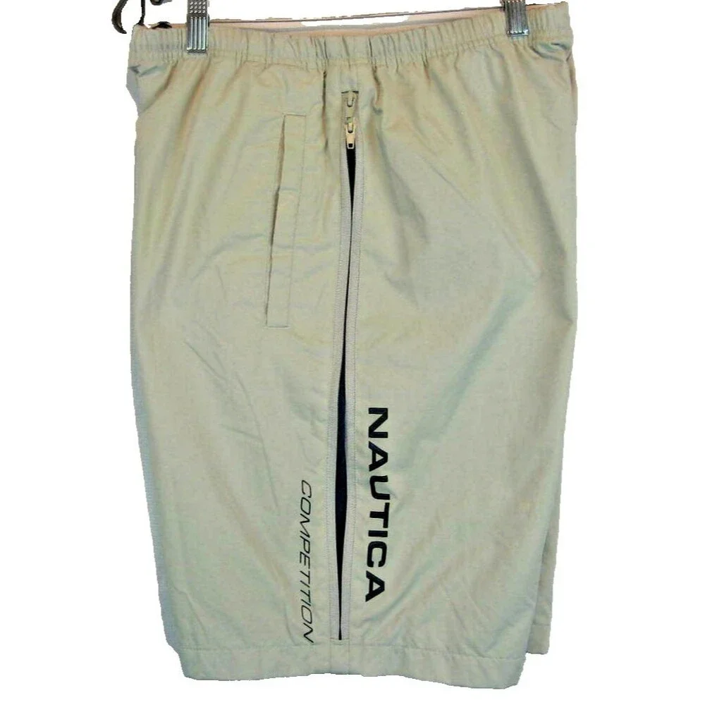 Mens Nautica Pale Green Nylon Board Shorts w Zippered Side Vents sz med x 10